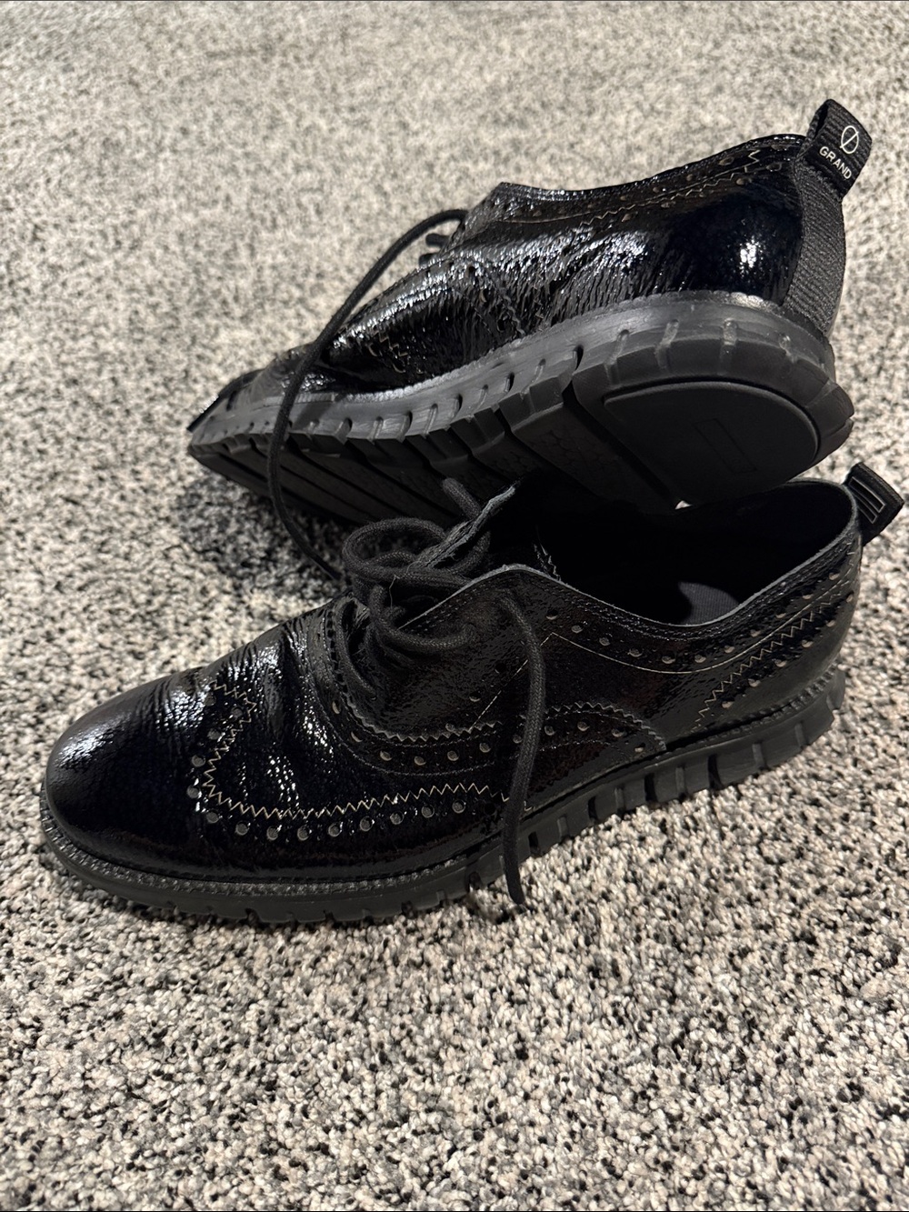Cole Haan Black Patent Lace-Up Wingtip Boots